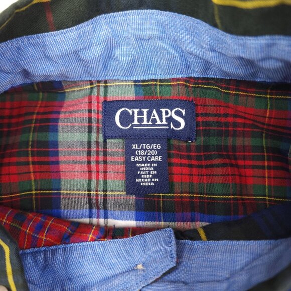 Chaps Boys Plaid Patchwork Button-Down Shirt XL 18/20 Cotton/Polyester - Picture 4 of 7